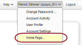Home Page option below user name