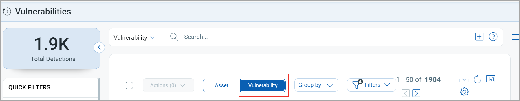 Highlighted the Vulnerability tab that lists the vulnerabilities.