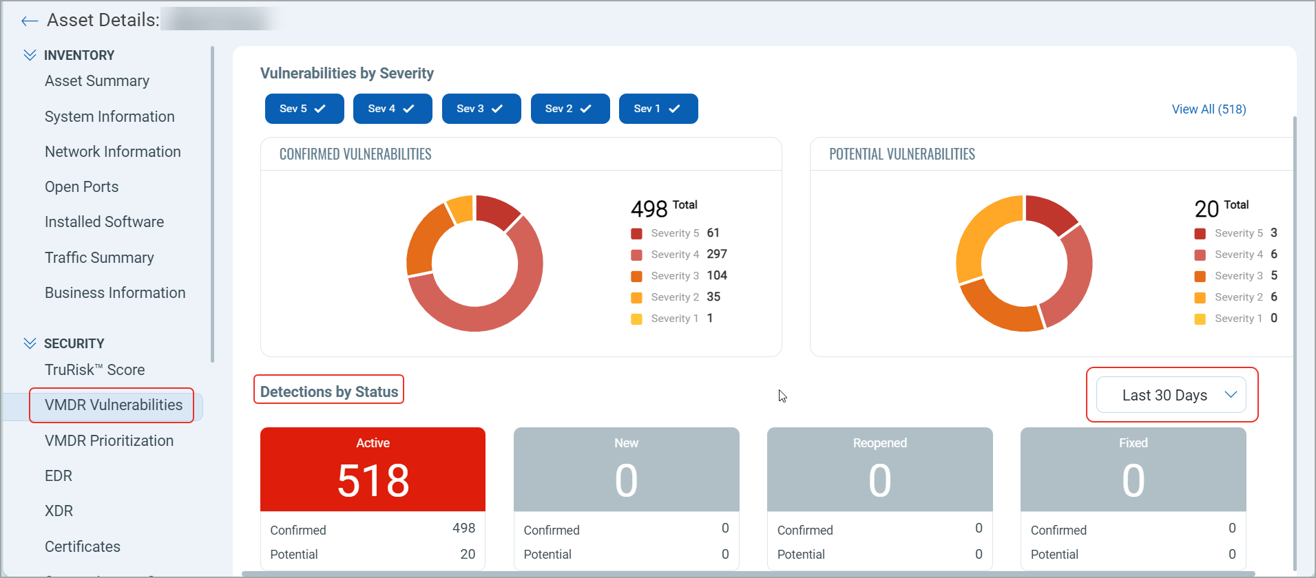Detection status section has no asset data.