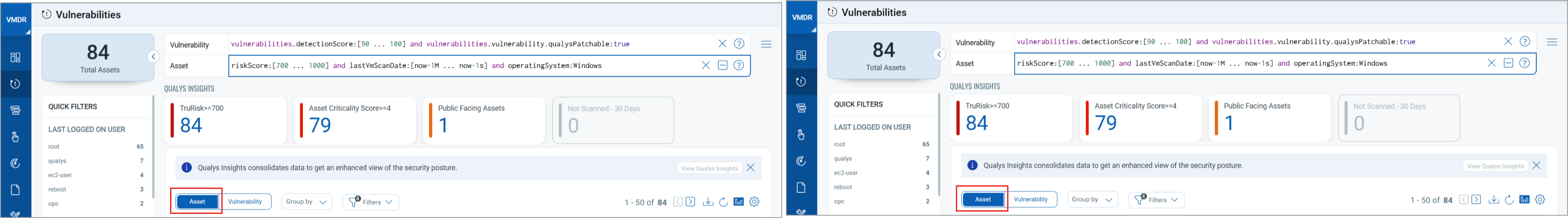 Combined result of assets and detections.