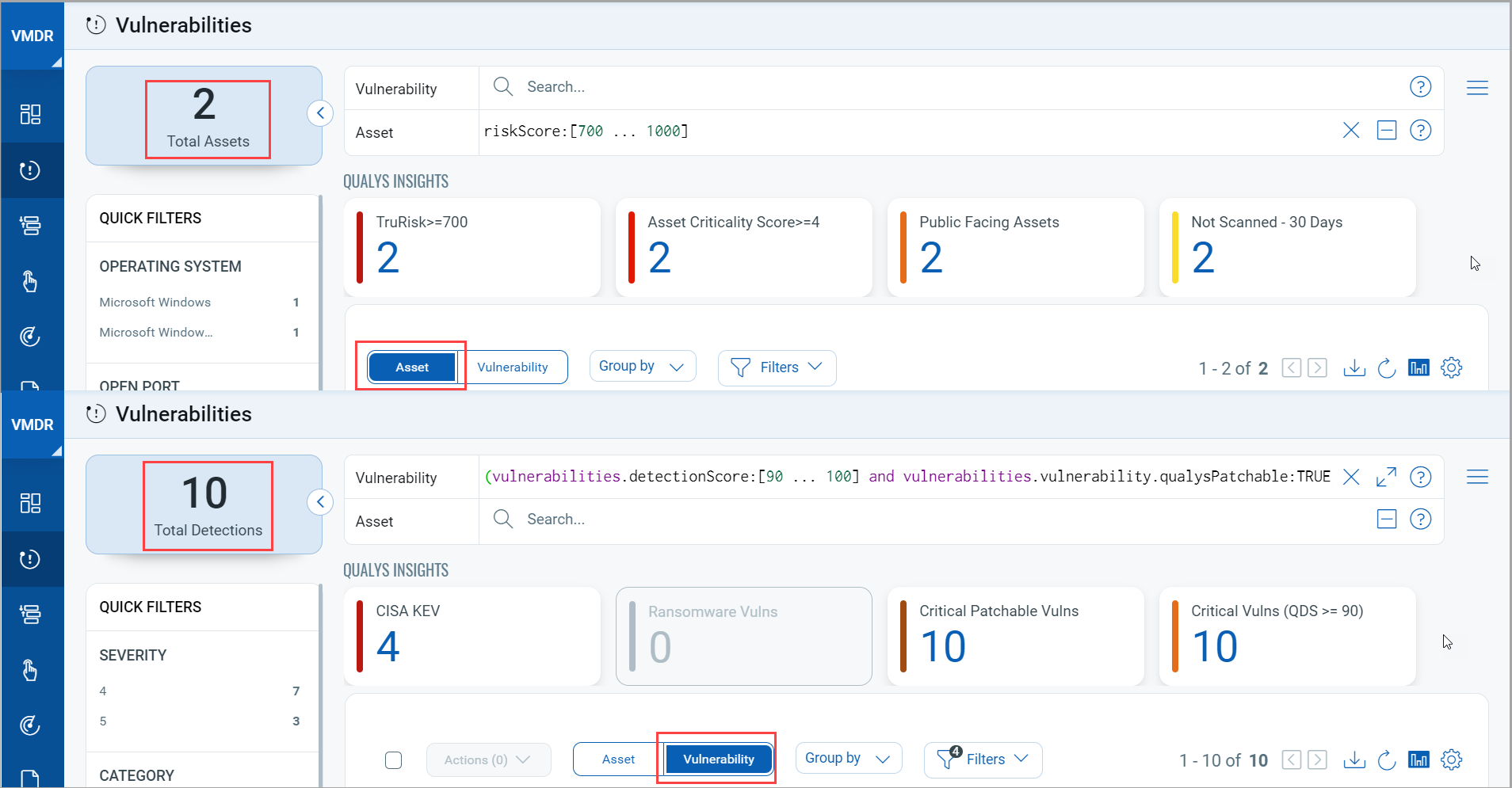 Qualys Insights for Asset and Vulnerability.