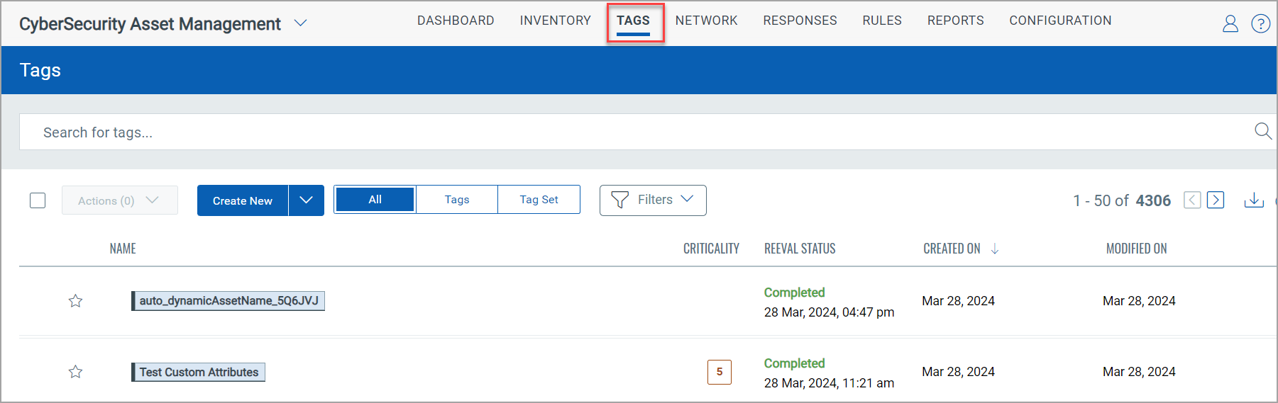 Tags listed in the CSAM application.