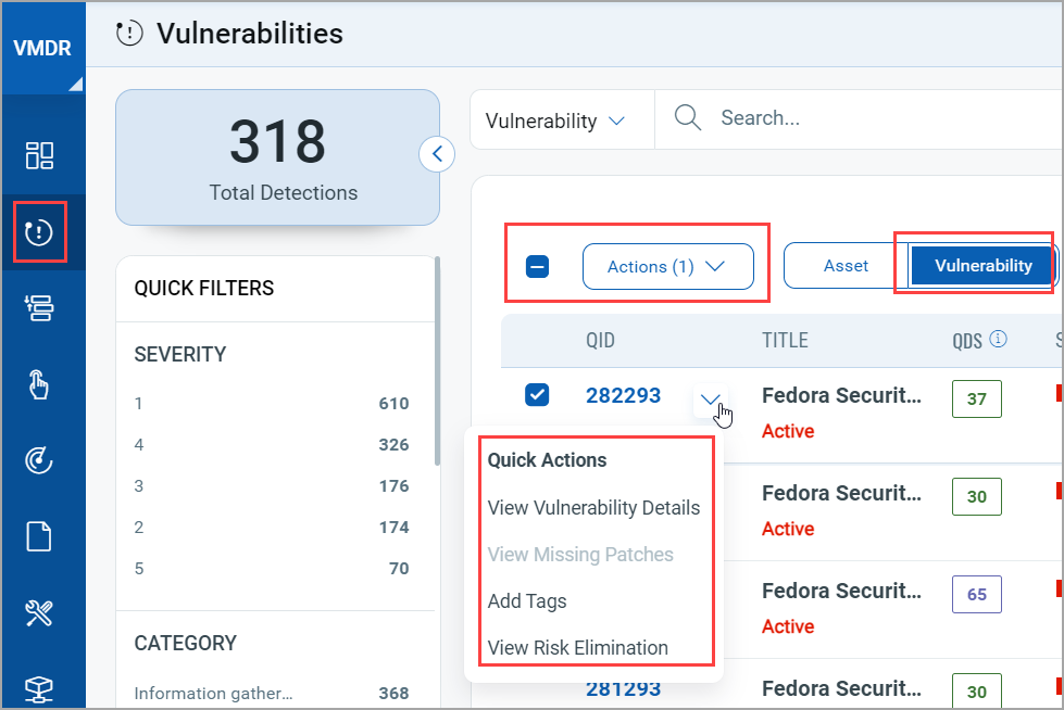 Actions drop-down menu.