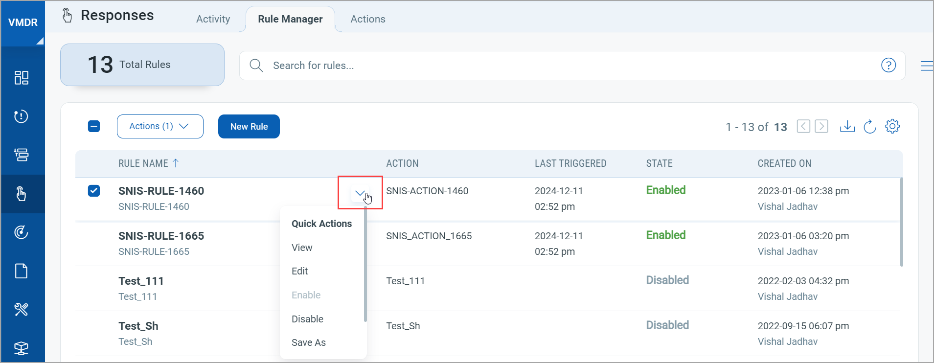 Quick action responses