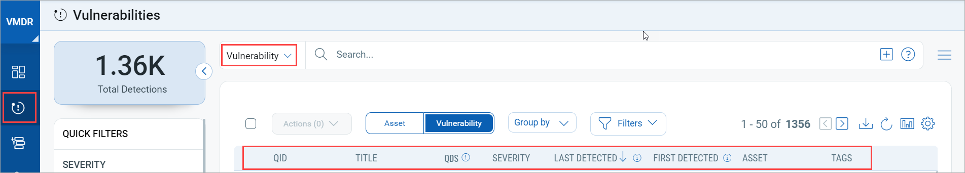 Choose Vulnerability to view the vulnerabilities detected on your assets.