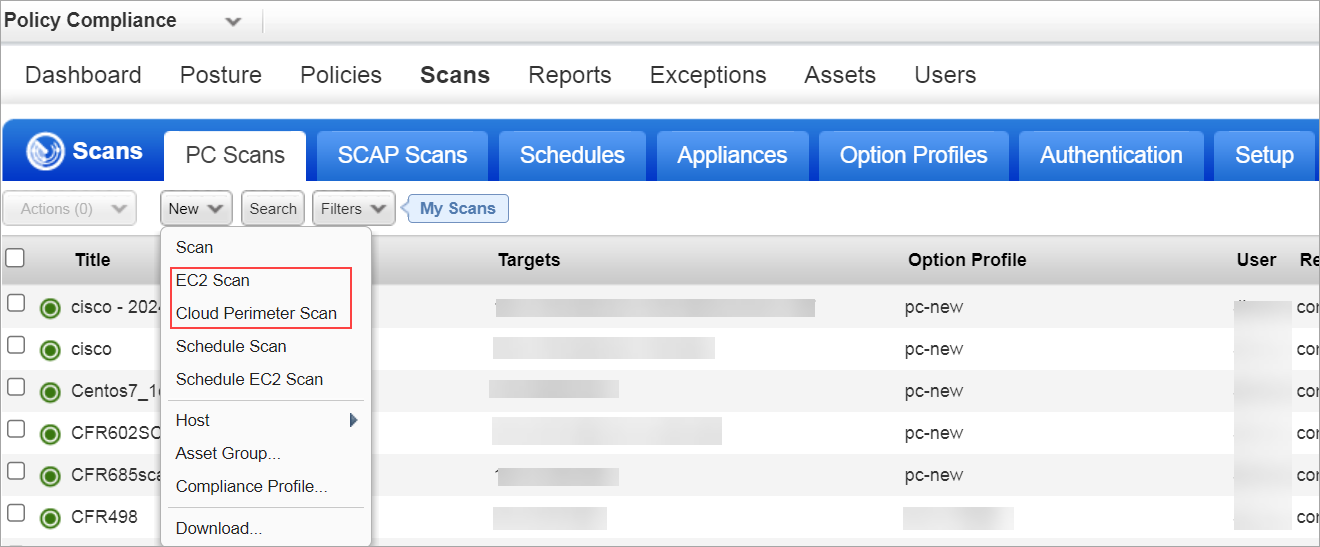 Scanner user is able to view EC2 and Cloud perimeter scan with Scanner user login.