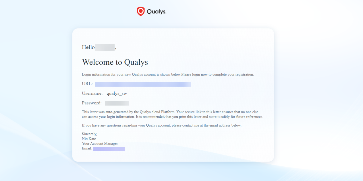 Qualys customers account activation page