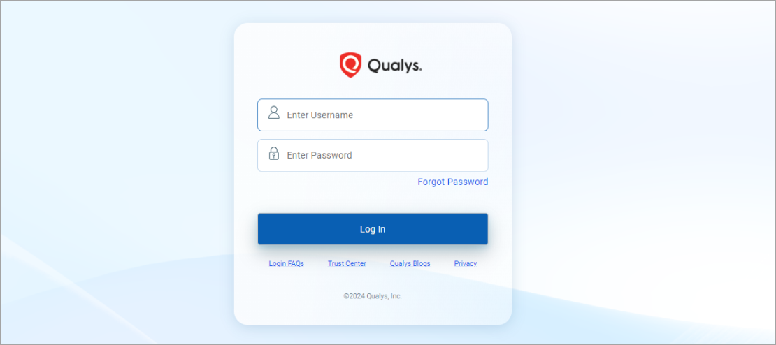 Qualys login page for PCP customers