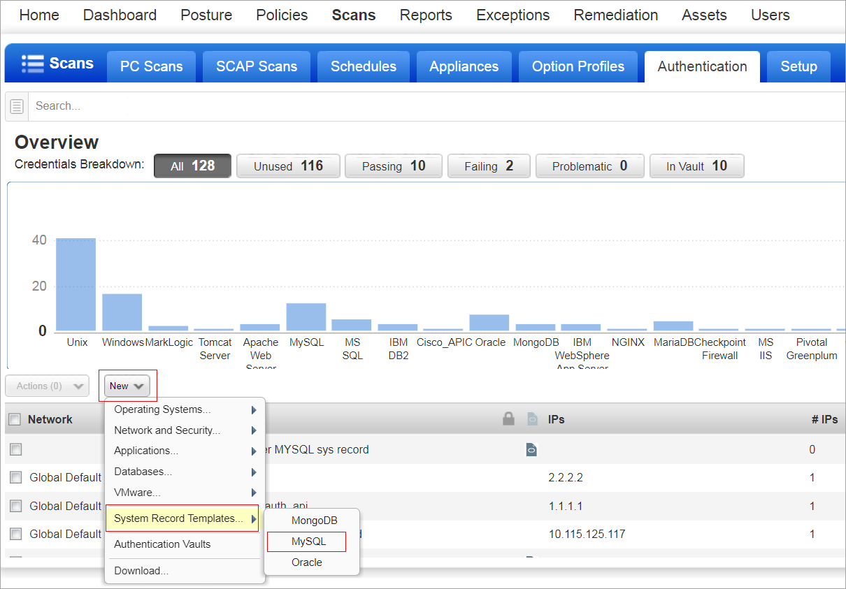 Selecting MySQL from Authentication tab