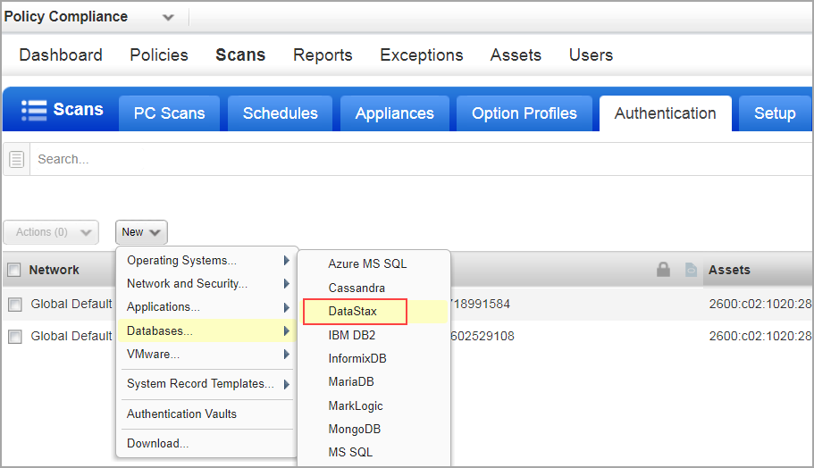 Select DataStax from Authentication Database.