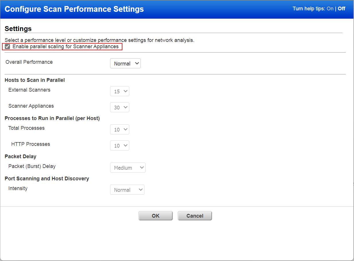 Enable parallel scanning for scanner appliance checkbox selected.