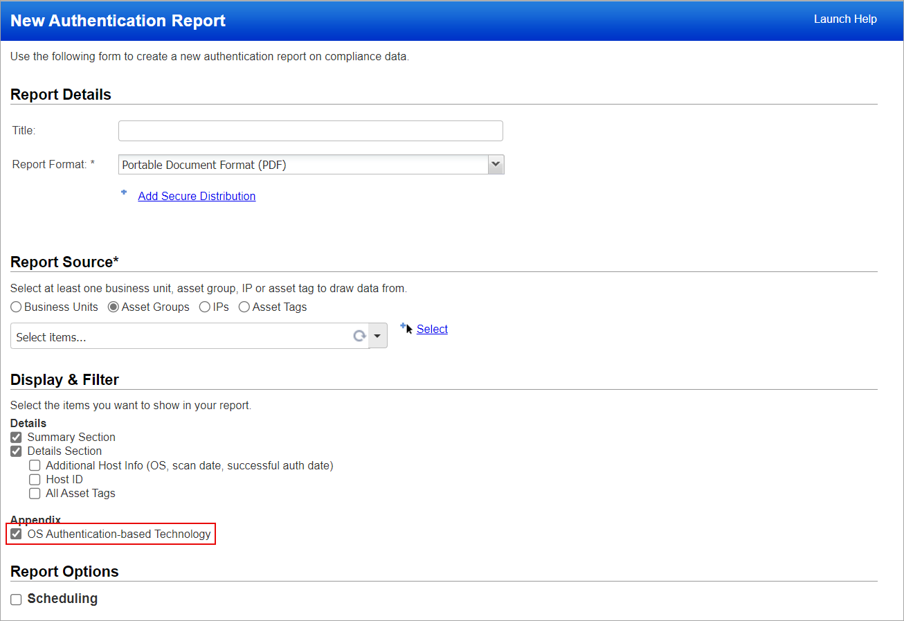 OS Authentication based Technology checkbox selected