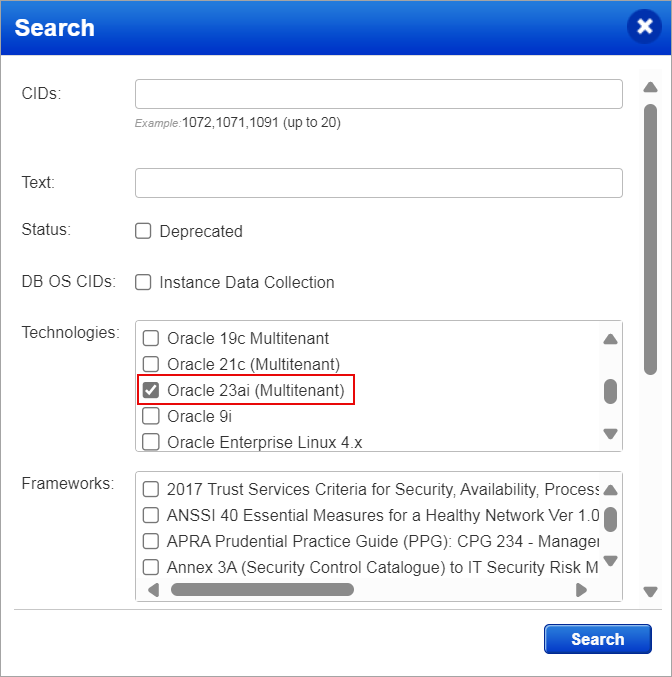 Oracle 23ai Multitenant option  when searching under Controls