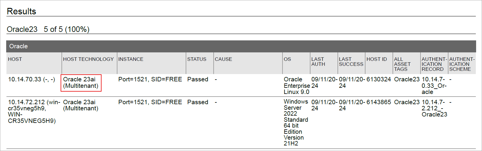 Oracle 23ai Multitenant option in scan results