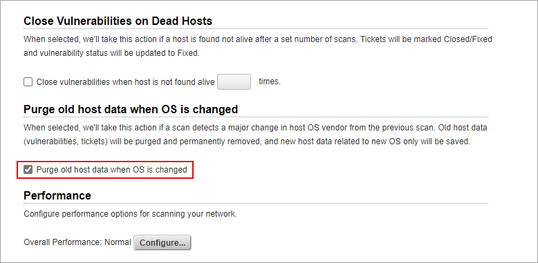 Purge old host data when OS is changed checkbox selected.