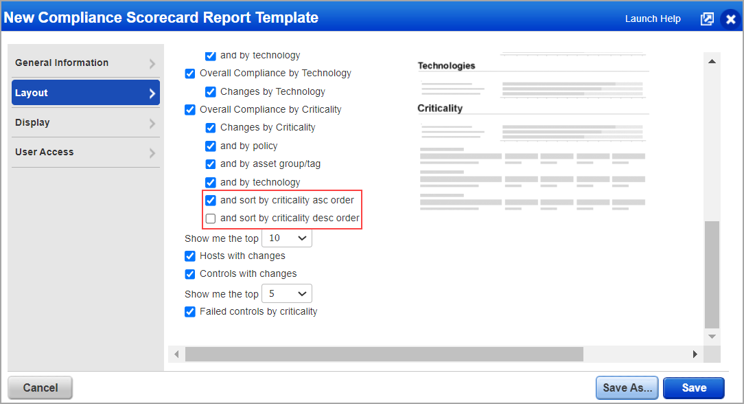 Select the option to sort the criticality.