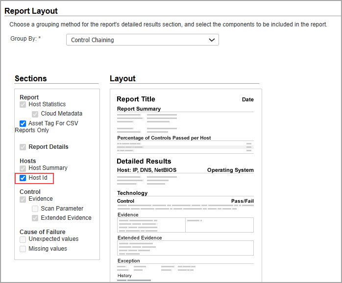 Host id checkbox in layout section.