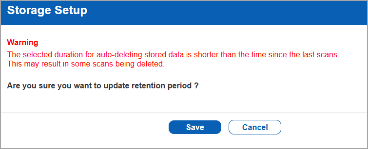 Storage setup warning message.