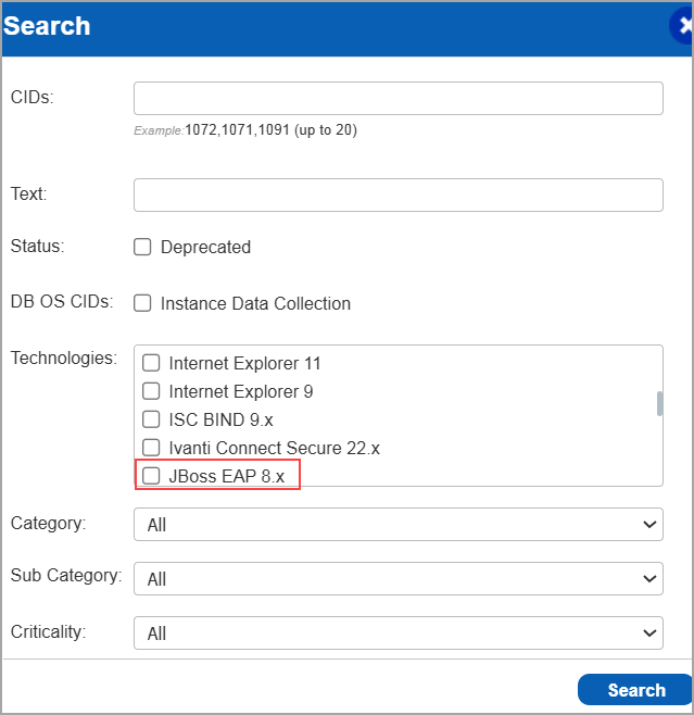 Select JBoss under Control search.