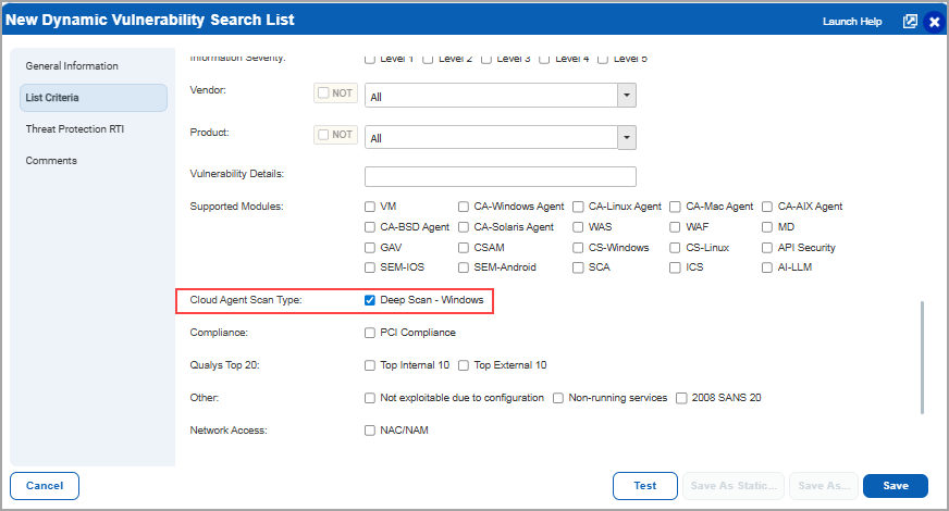 Deep scan added in the dynamic search list.