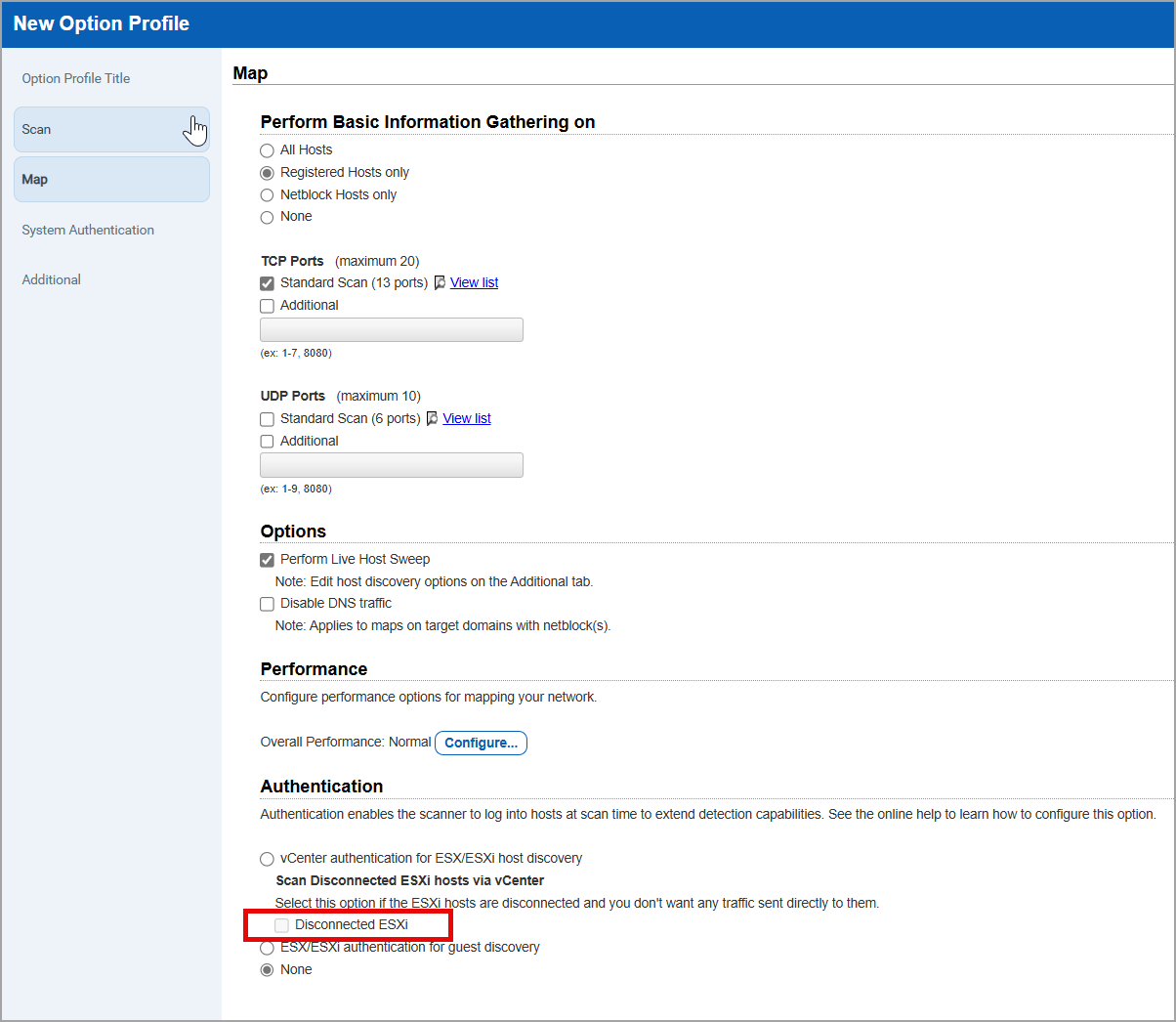 EXSi VM Option Profile