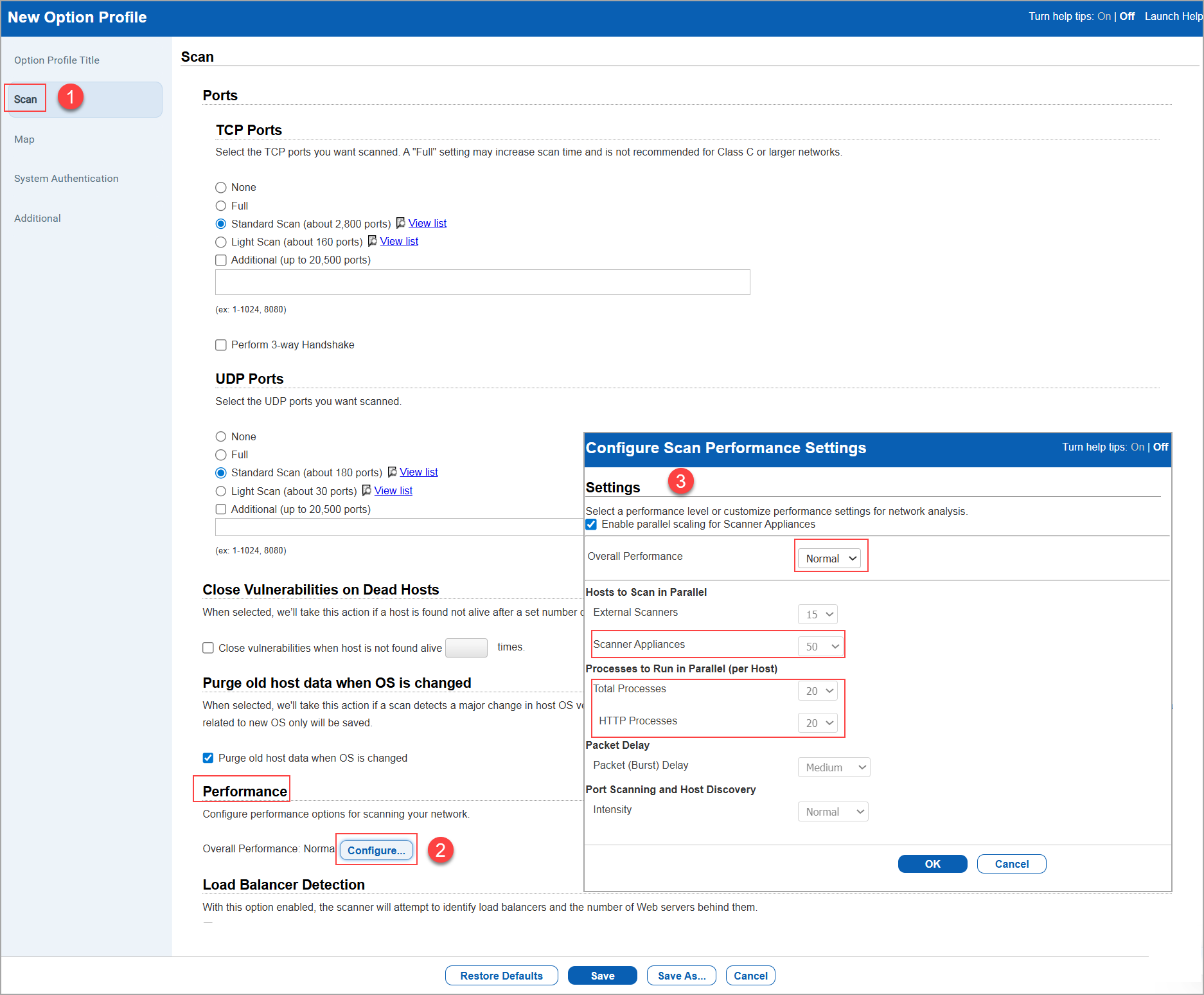 Default settings of Qulays recommended option profile.