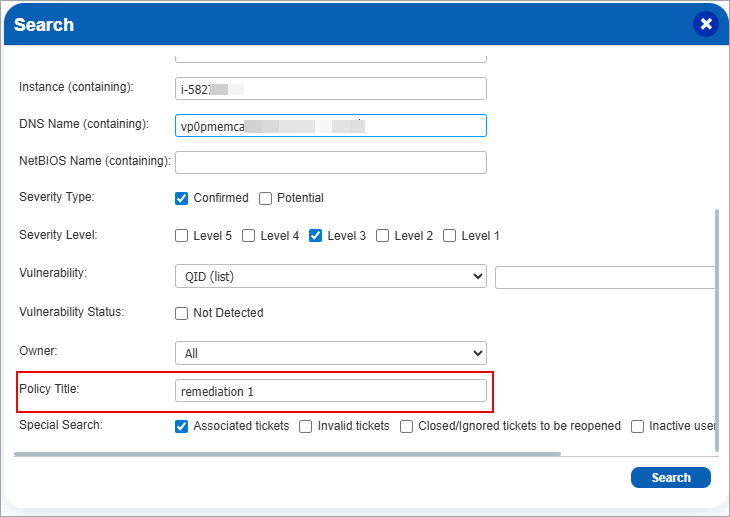 Policy Title Ticket Search