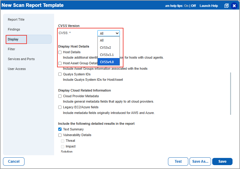 Select CVSS4.0 in scan report template.