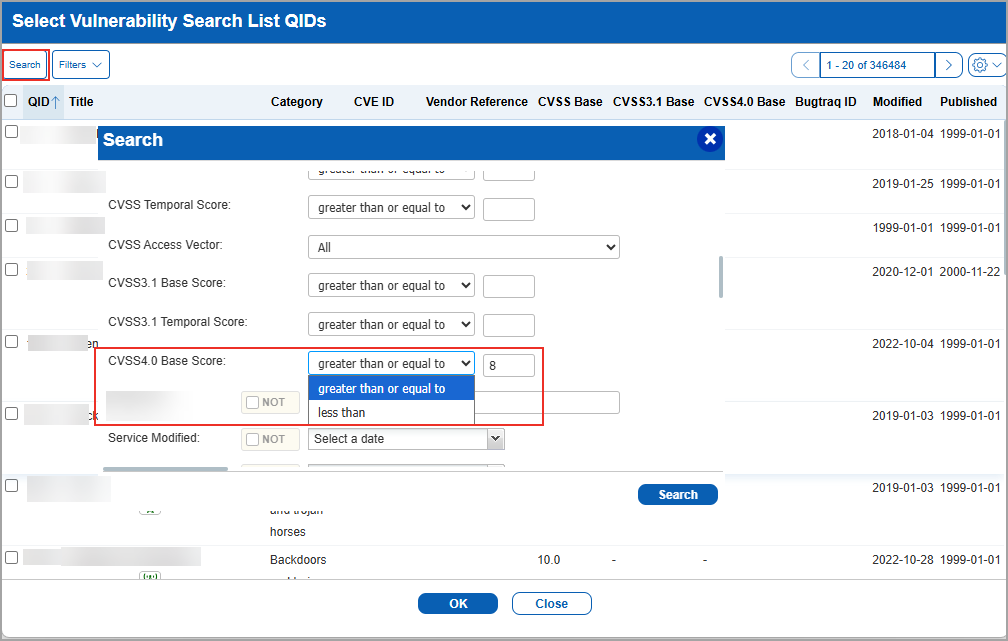 Static vulnerability search list.