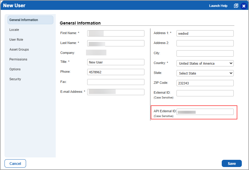 Enter the API External ID for authenticated API access.