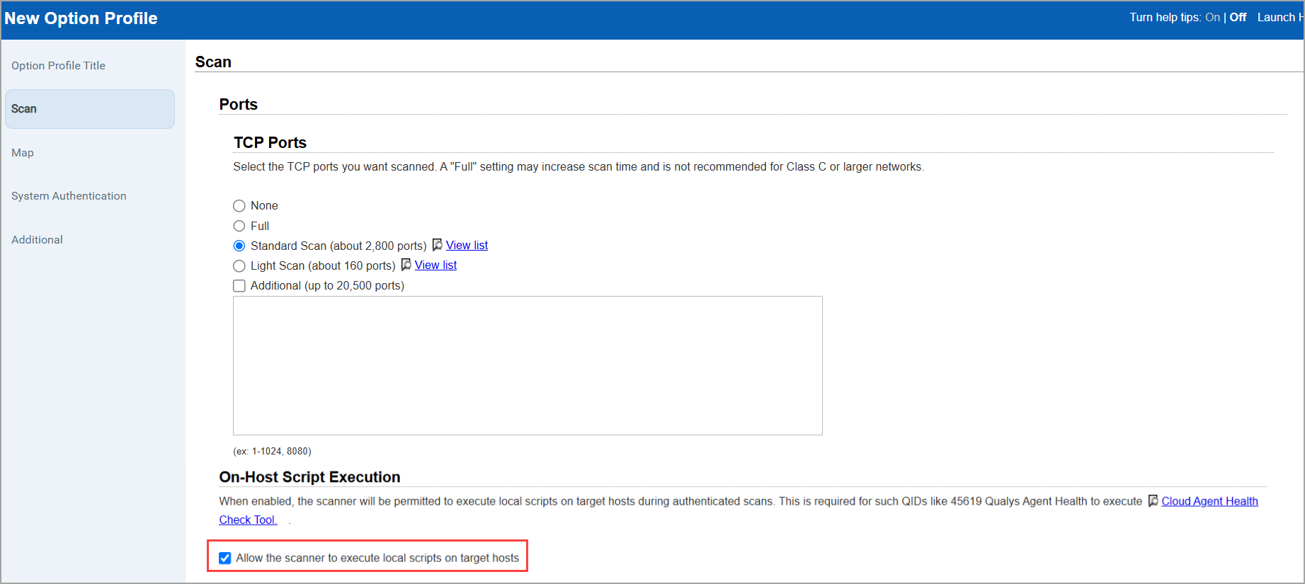 Set the checkbox for On-Host Script Execution.