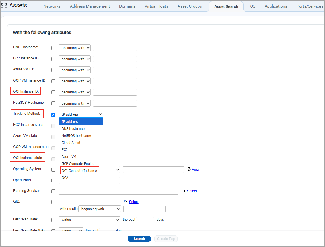 Search option for OCI.