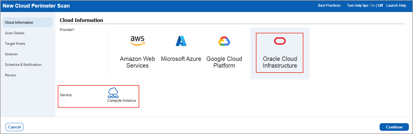 Support for OCI cloud perimeter scan.