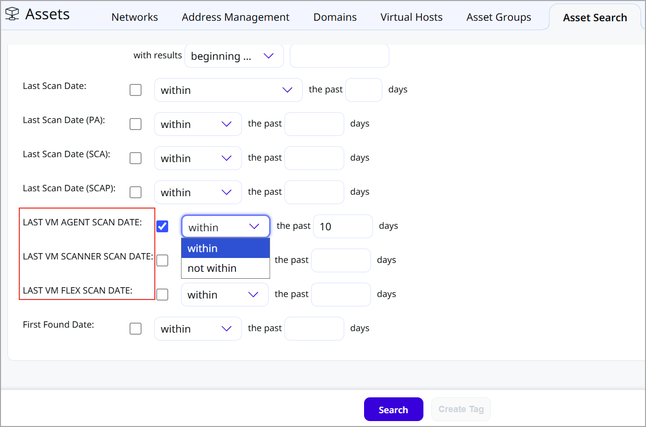 Search the last scan date of the assets by selecting the checkbox.