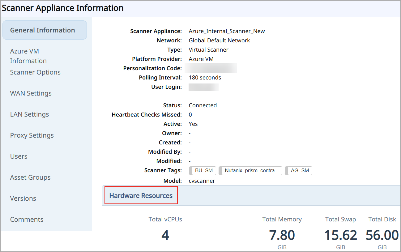 Monitor Scanner Appliance Hardware Resources.