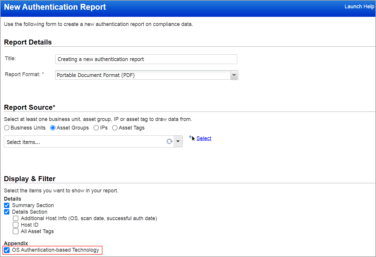 New authentication report showing OS authentication based technology.