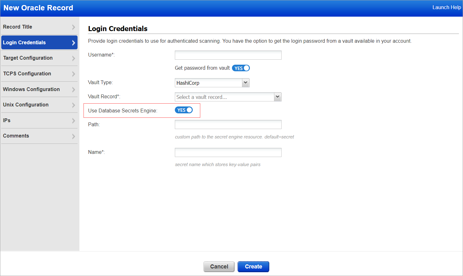 New oracle record to show the toggle switch Use Database Engine. 