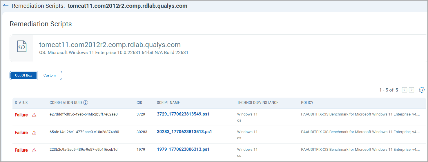 List of failed assets displayed.
