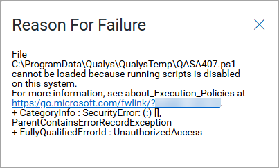 Reason for Failure pop-up.