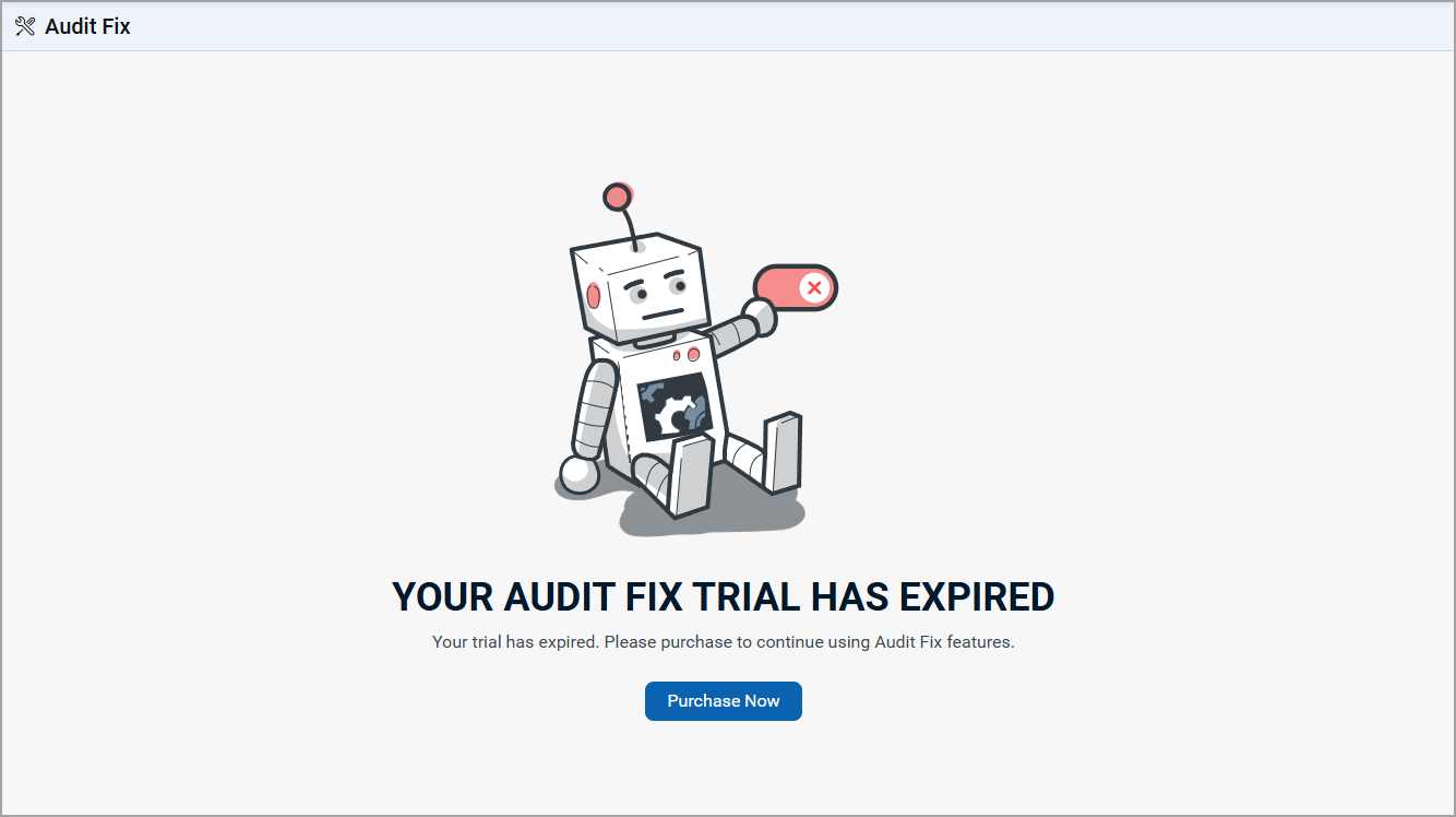 Trial purchase option in the Policy Audit application in the Audit fix tab..