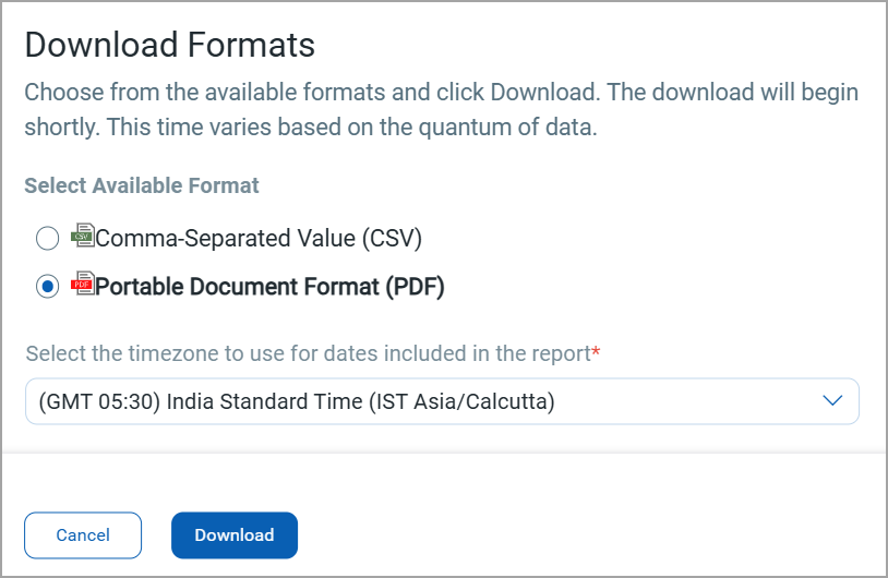 Download formats for the compliance controls list.