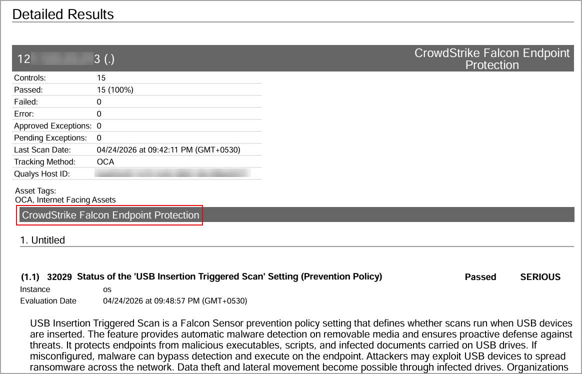 CrowdStrike technology details displayed in policy report.