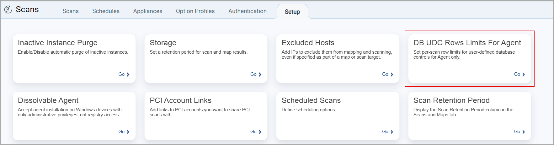 DB UDC Rows Limit for Agent option in the Setup tab.