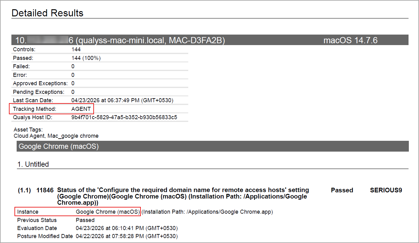 Instance as Google chrome macOS and tracking method as Agent.