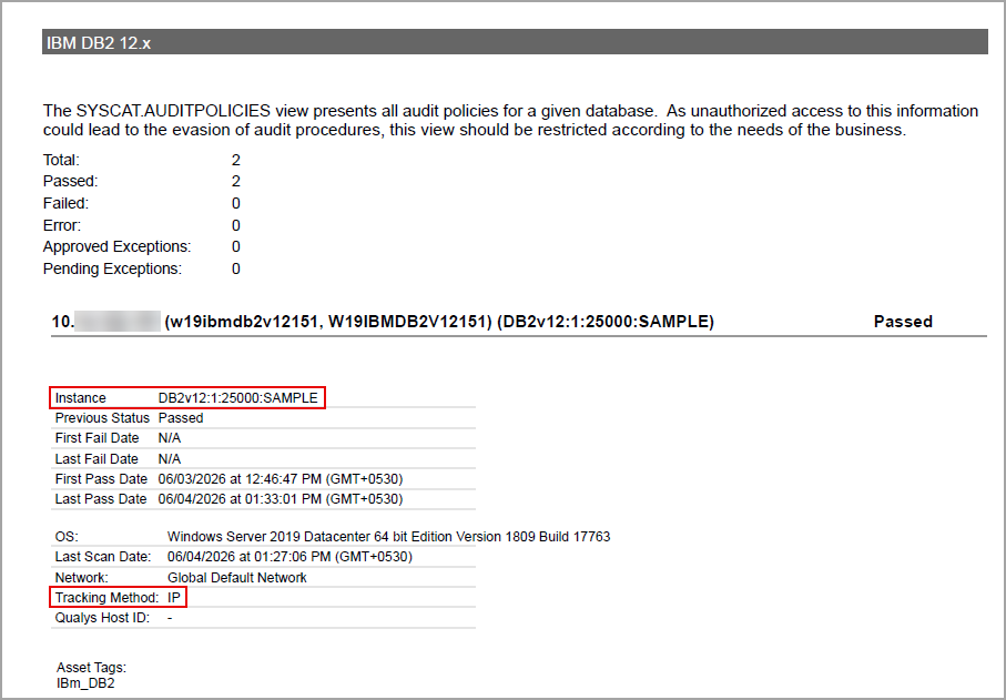 IBM DB2 displayed as instance with tracking method as IP.