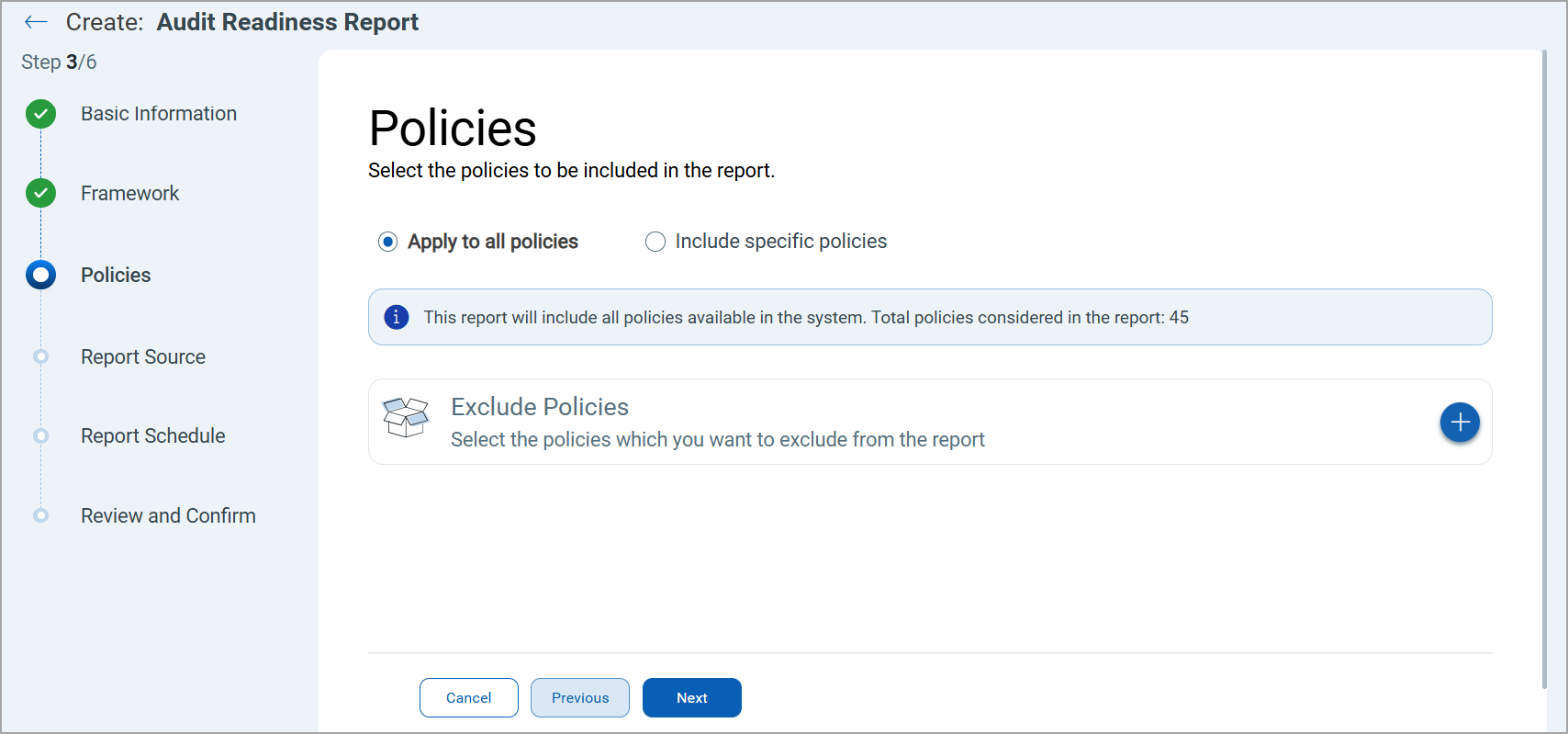 Apply to all policies radio button selected.