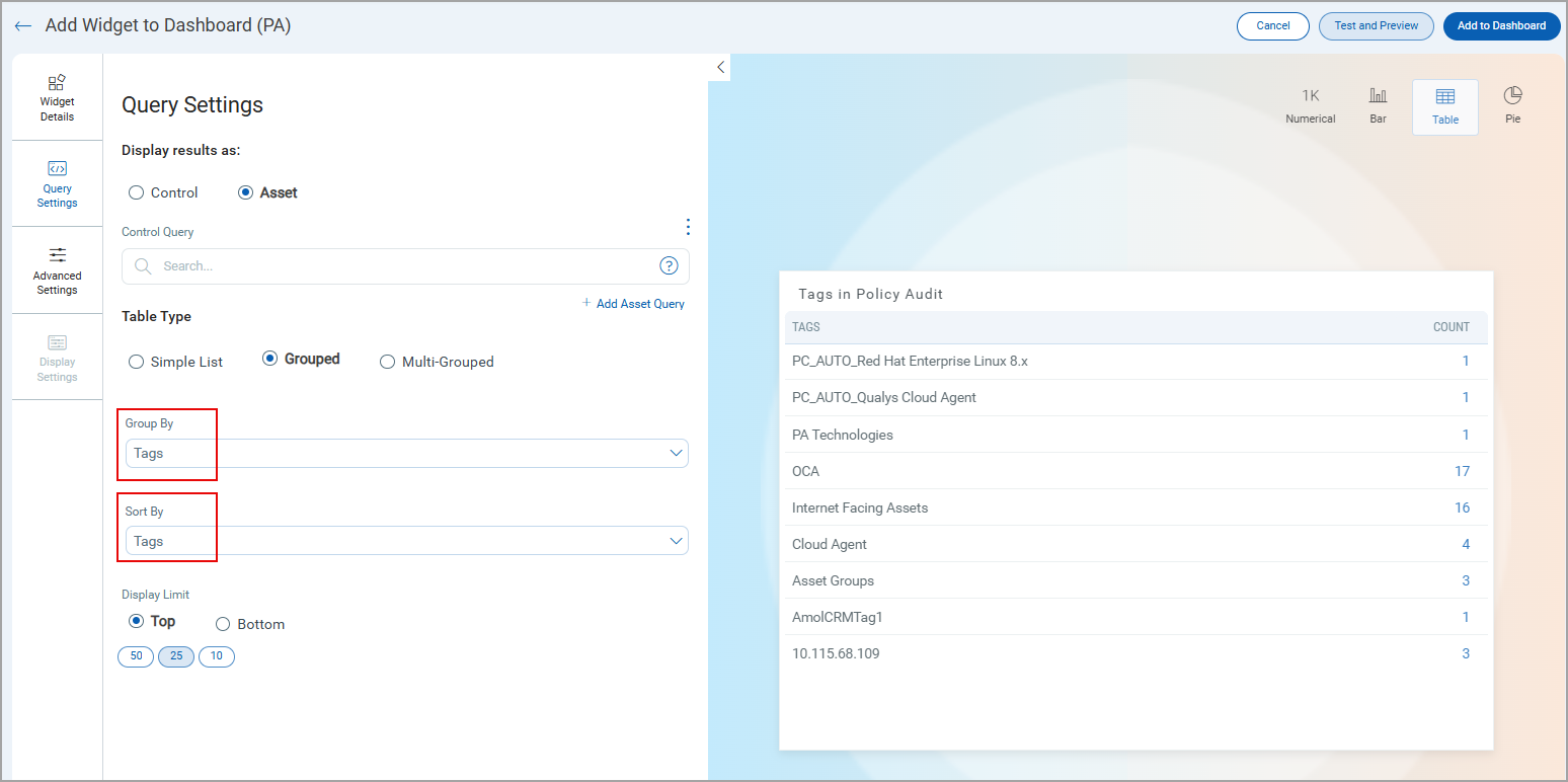 Group by and Sort by options with tag option.