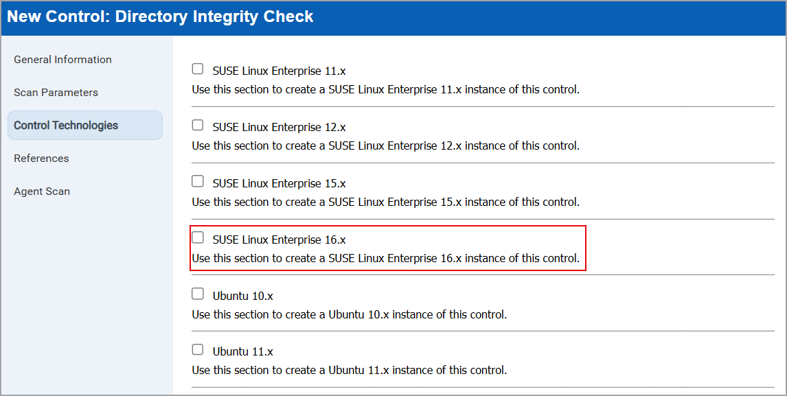 New technology SUSE Linux Enterprise 16.x displayed in control types.