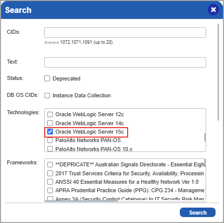 Control Search- Oracle WebLogic Server.