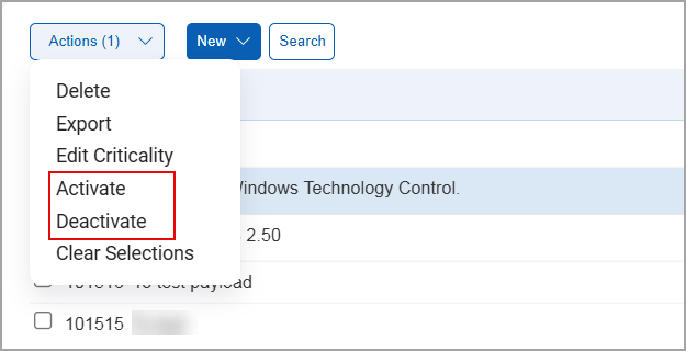 Actiavte and Deactivate options in the actions menu.